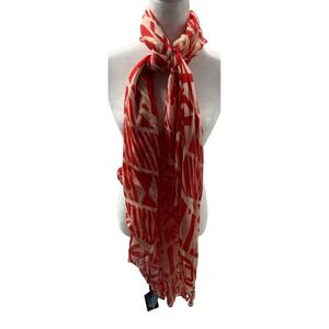 Scarf Tagwoman Geometric Red Cream New With Tags